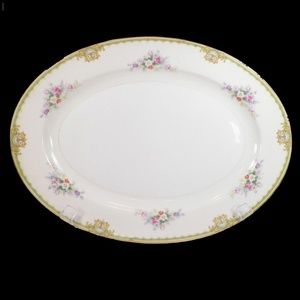 Royal China Japan‎ Serving Platter Oval Vintage 16 in Flowers Yellow Bands RCJ1